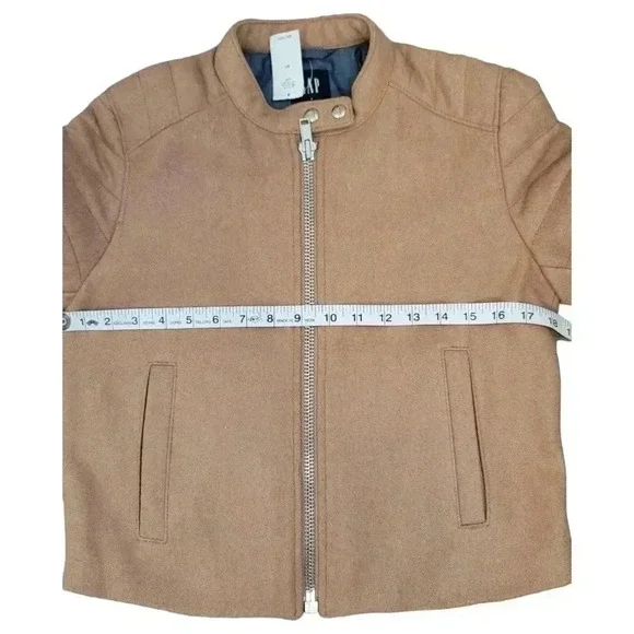 GAP Womens Vintage Moto Biker Wool Blend Tan Quilted Cropped Jacket Coat Small - Picture 13 of 15